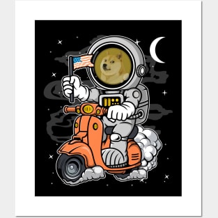 Astronaut Scooter Dogecoin DOGE Coin To The Moon Crypto Token Cryptocurrency Blockchain Wallet Birthday Gift For Men Women Kids Posters and Art